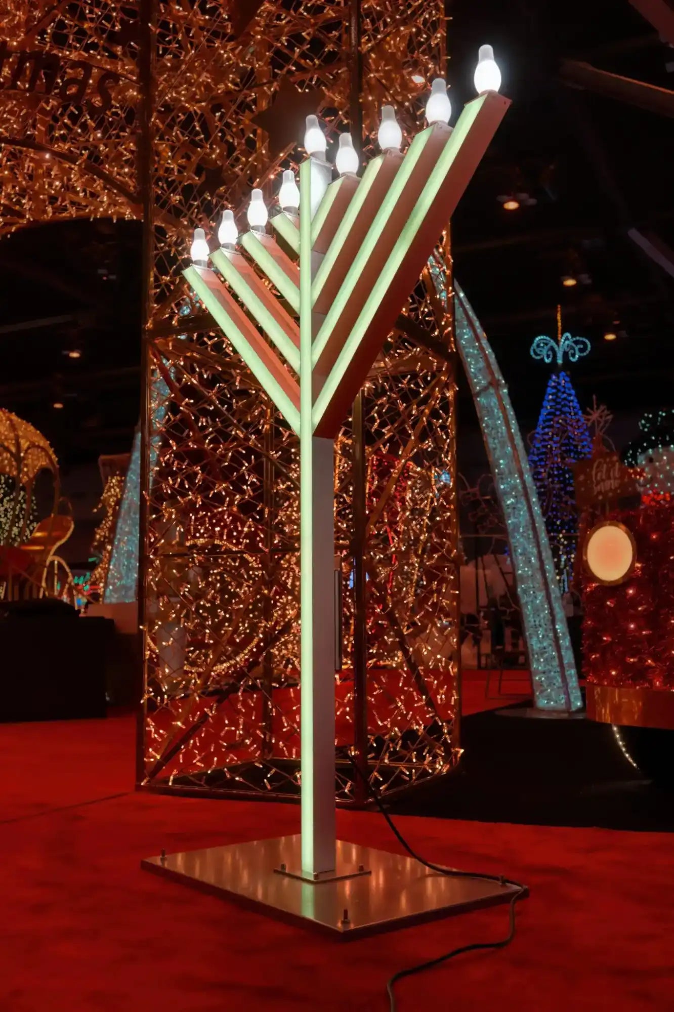 Decorative Menorah with lights on a stand festive displays