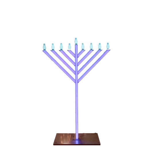 Menorah with purple lighting 