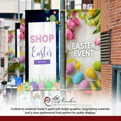 Easter Super Sale pole banner displayed alongside complementary Easter promotional banner designs