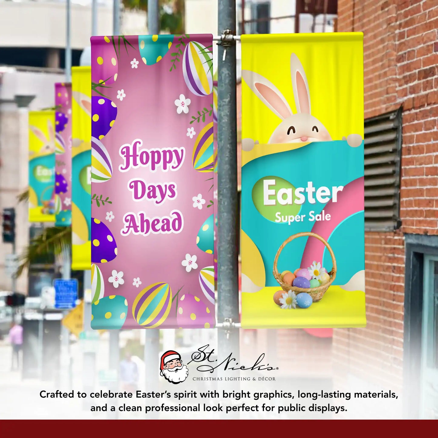 Easter Super Sale pole banner displayed alongside complementary Easter promotional banner designs
