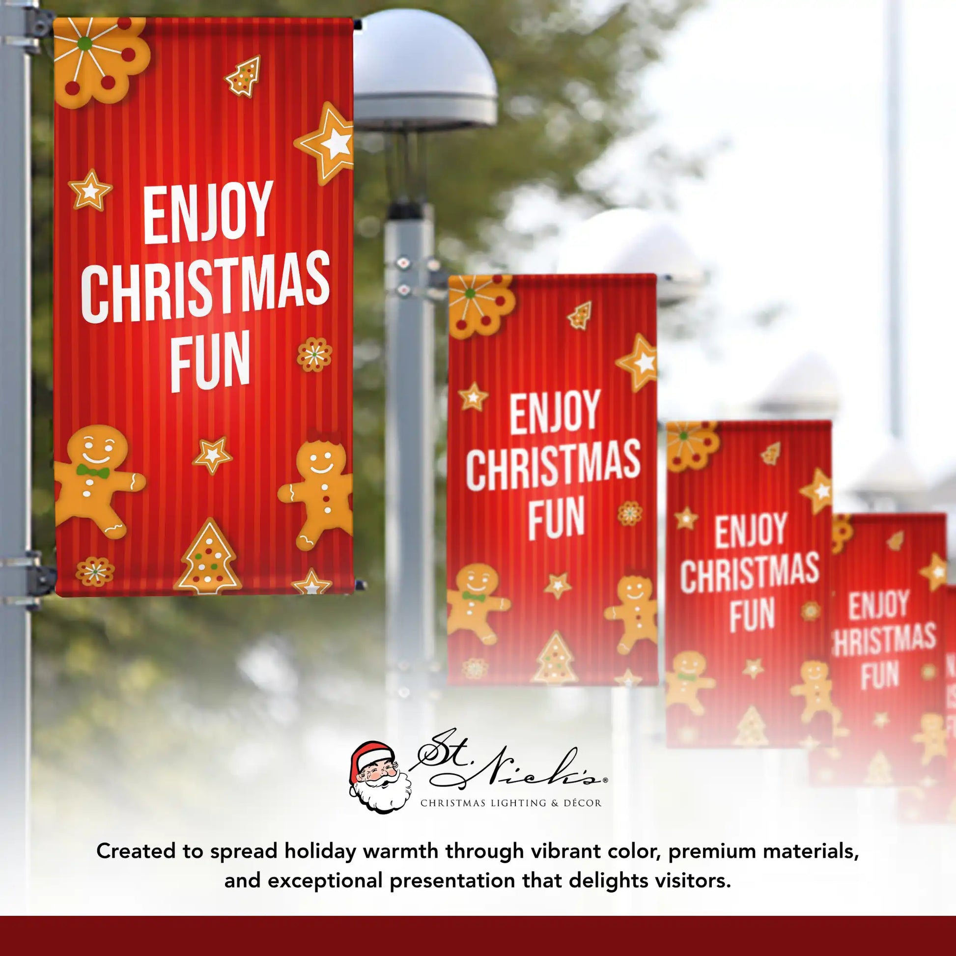 Enjoy Christmas Fun Christmas pole banner displayed alongside complementary holiday banner designs