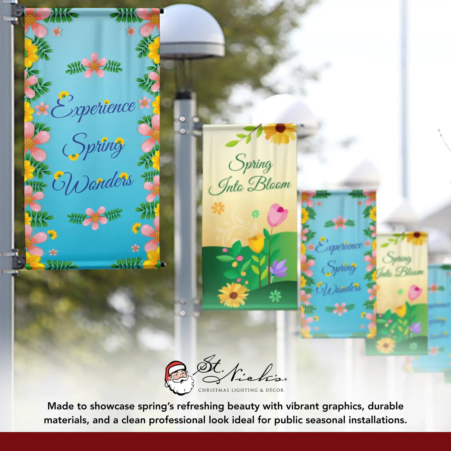 Experience Spring Wonders spring pole banner displayed alongside complementary spring banner designs