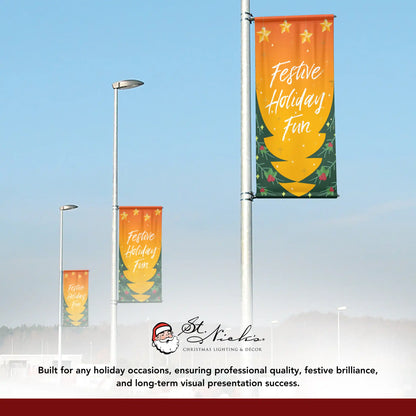 Festive Holiday Fun holiday pole banner shown as part of a coordinated holiday banner collection