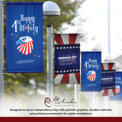 Happy 4th of July eagle pole banner displayed alongside complementary patriotic banner designs