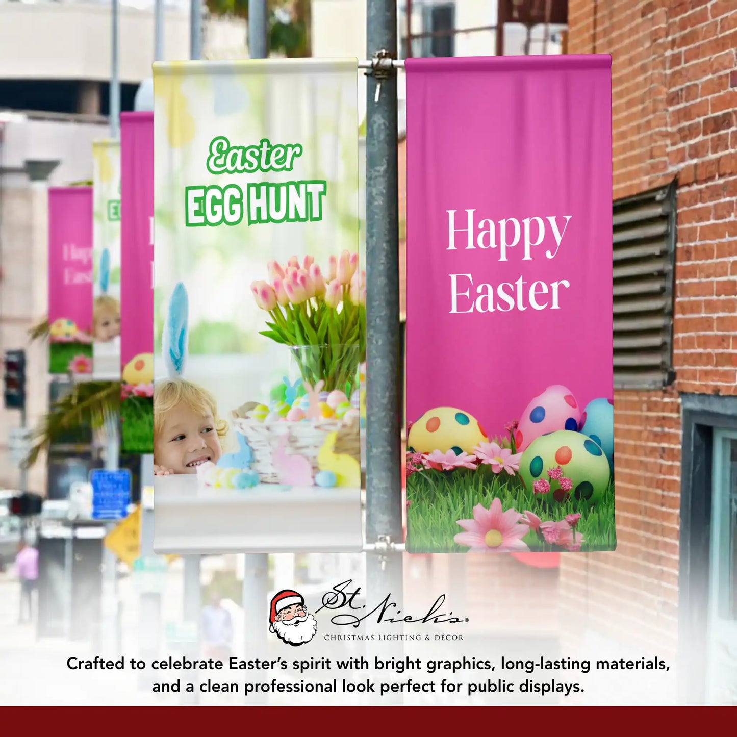 Happy Easter pole banner displayed alongside complementary Easter banner designs