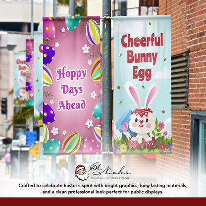 Hoppy Days Ahead Easter pole banner displayed alongside complementary Easter banner designs