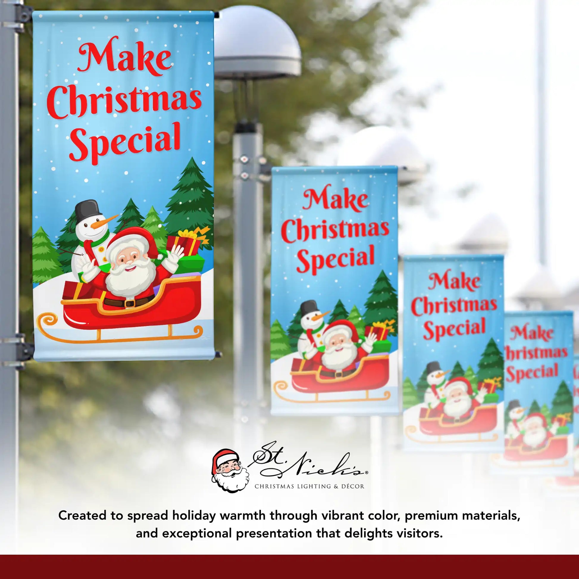 Make Christmas Special Christmas pole banner displayed alongside complementary Christmas banner designs