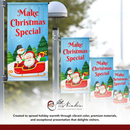 Make Christmas Special Christmas pole banner displayed alongside complementary Christmas banner designs