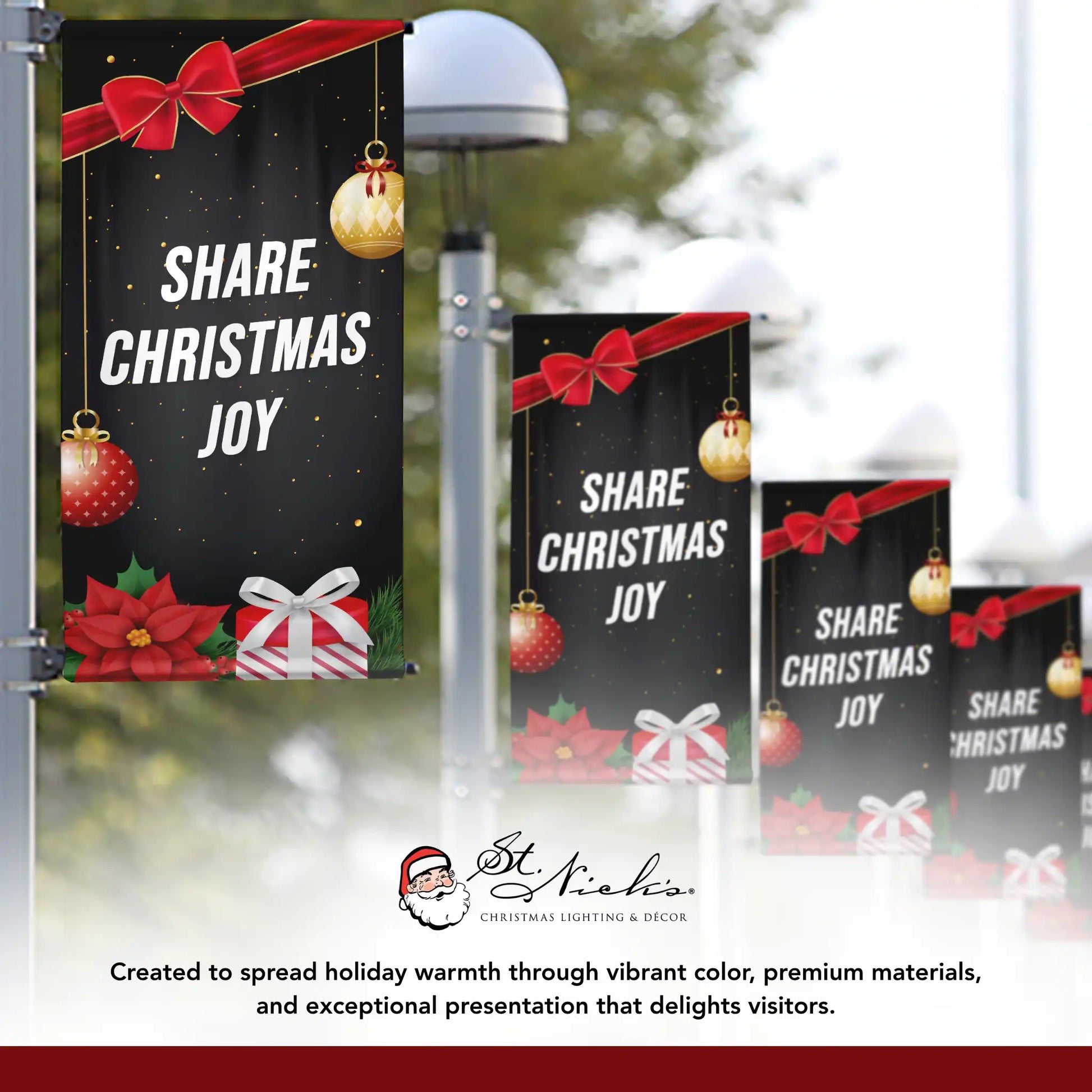 Share Christmas Joy Christmas pole banner displayed alongside complementary holiday banner designs