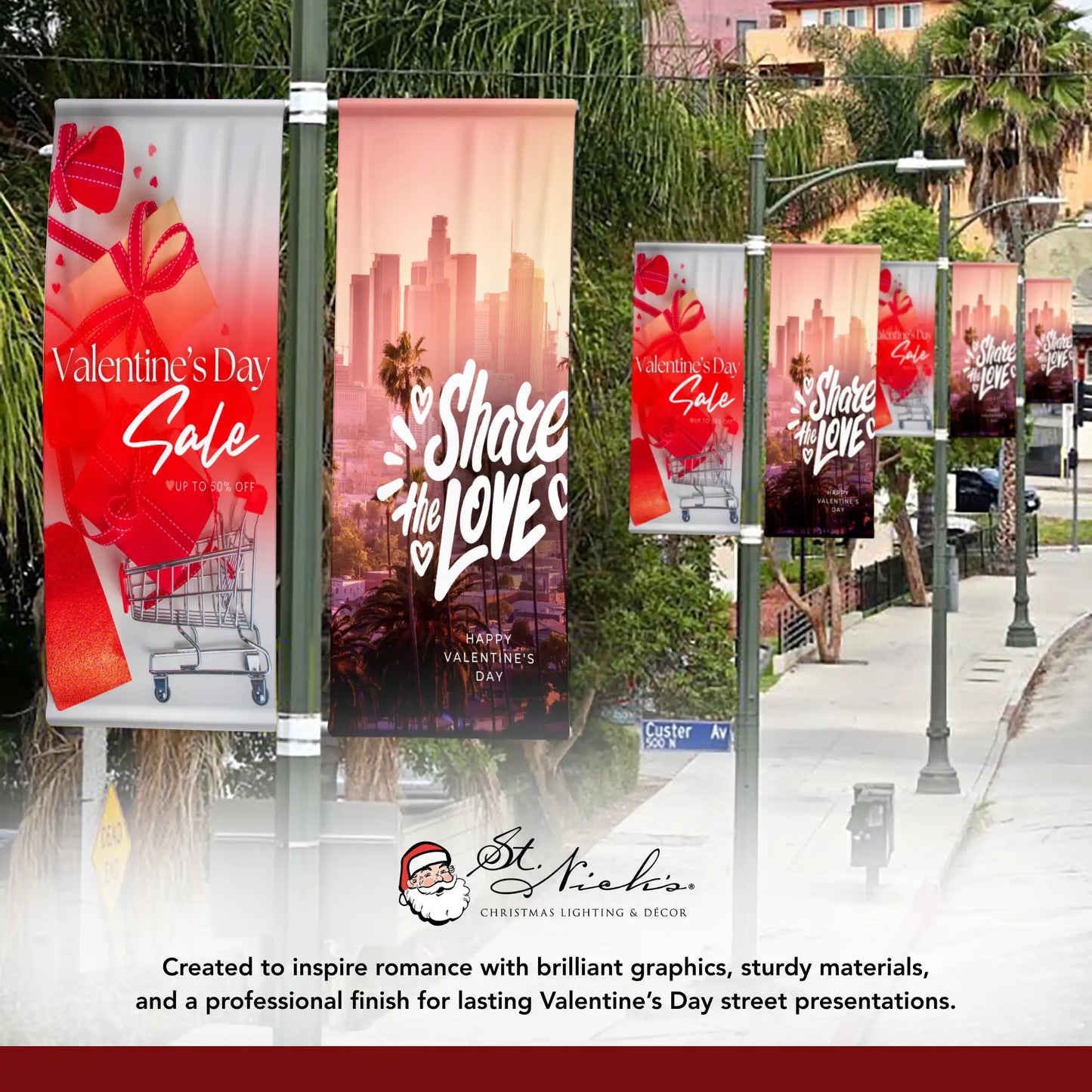 Share the Love Valentine’s Day pole banner shown as part of a coordinated Valentine’s Day banner collection