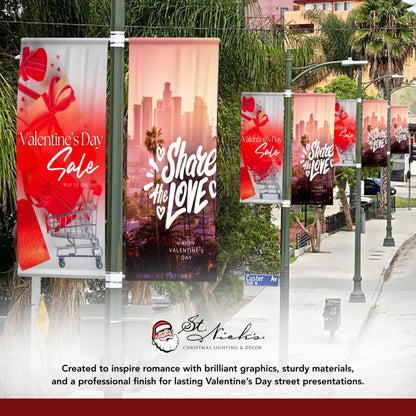 Share the Love Valentine’s Day pole banner shown as part of a coordinated Valentine’s Day banner collection
