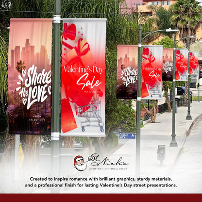 Valentine’s Day Sale pole banner displayed alongside complementary Valentine’s banner designs