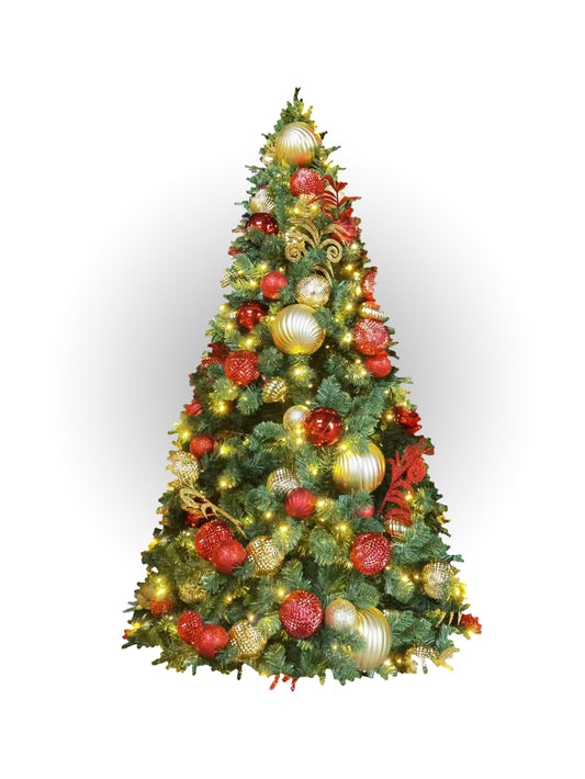 7.5ft-red-burgundy-and-gold-christmas-lighting-and-decor-predecorated-pvc-tree-st-nicks-CA