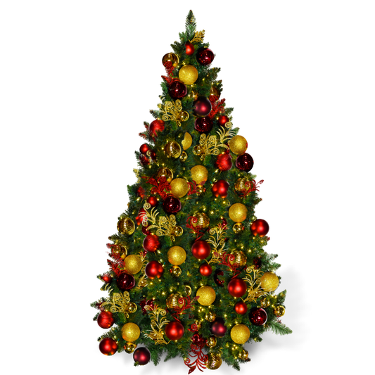 7.5FT-Pre-Decorated-Christmas-Tree-Red-Gold-Burgundy-1