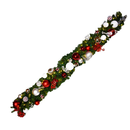 9-x-12-pre-decorated-christmas-garland-red-white-silver-st-nicks-CA