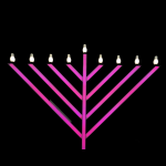 Pink menorah with candles 