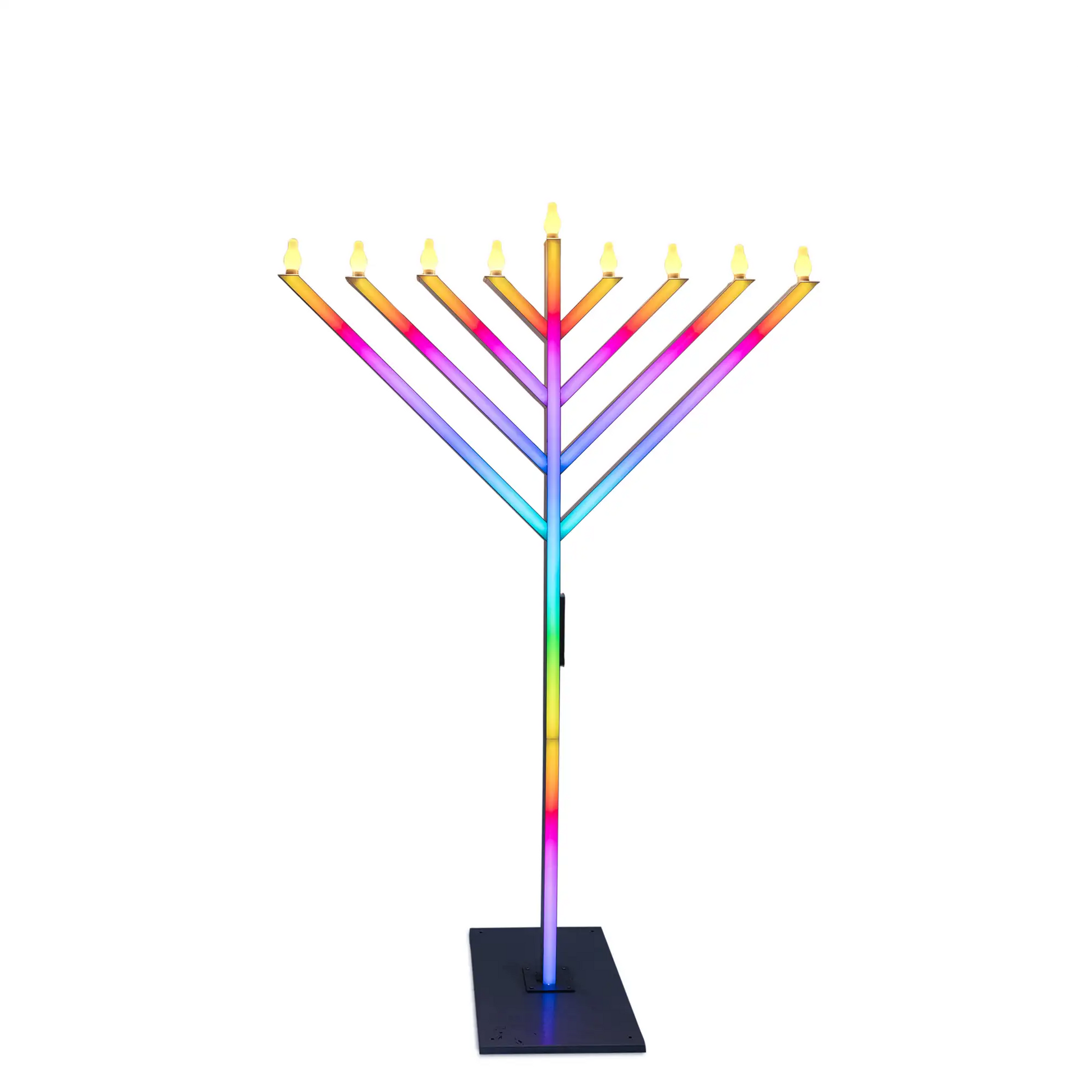 Colorful Menorah with lit candles double-sided