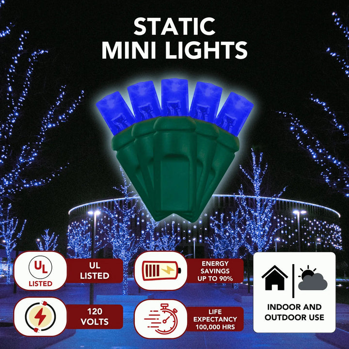 Blue 5mm LED Mini Lights Green Wire 6