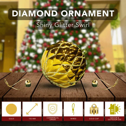 Gold-Ornament-Shiny-with-Glitter-Diamond-Swirl-150MM-6