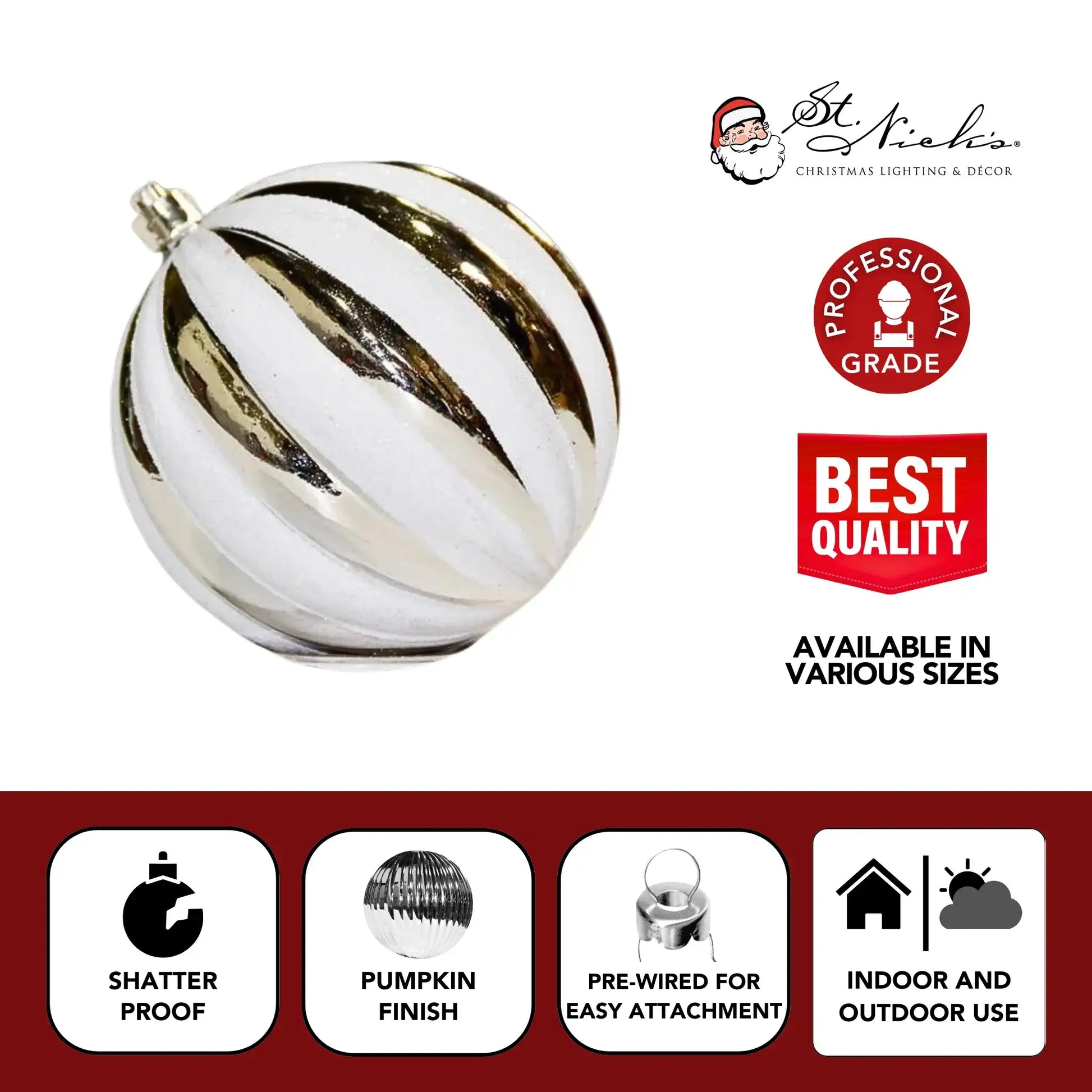 Decorative ornament with gold and white stripes, St Nick's brand 