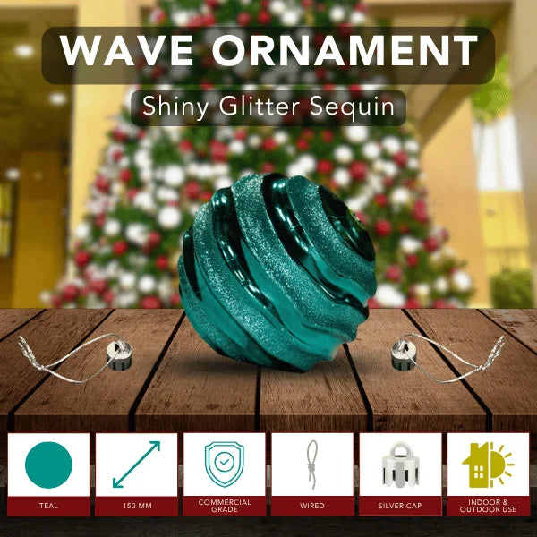 Teal Ornament Wave Shiny with Glitter Sequin - 150MM