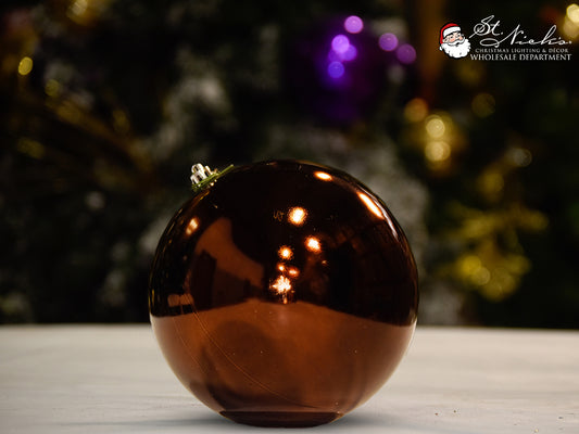 brown-shiny-ball-christmas-tree-decor-ornament-150mm-st-nicks-CA