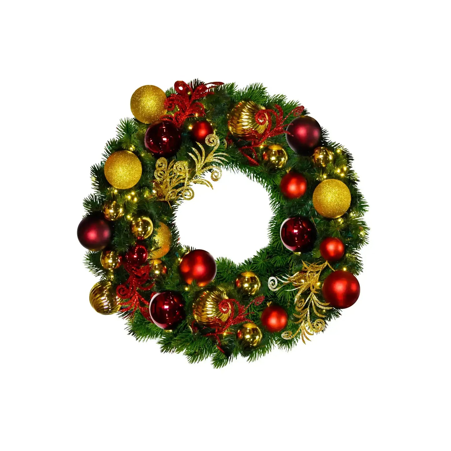 Decorative Christmas wreath with red and gold ornaments 