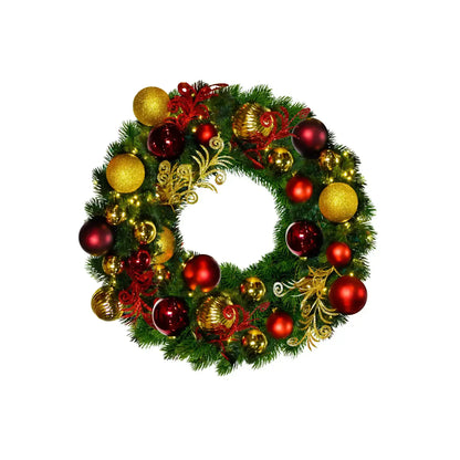 Decorative Christmas wreath with red and gold ornaments 