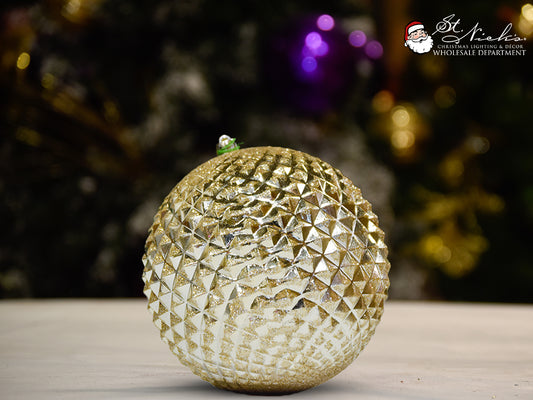 champagne-shiny-with-glitter-durian-christmas-tree-decor-ornament-150mm-st-nicks-CA