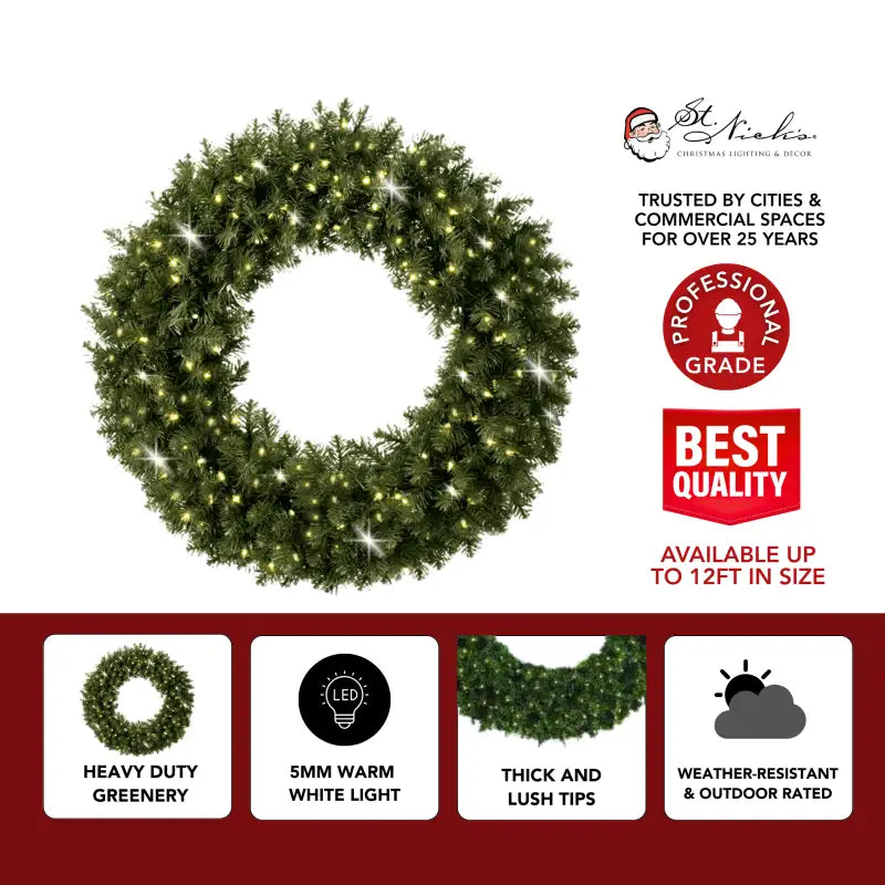 Christmas wreath with lights featuring St. Nick's brand 