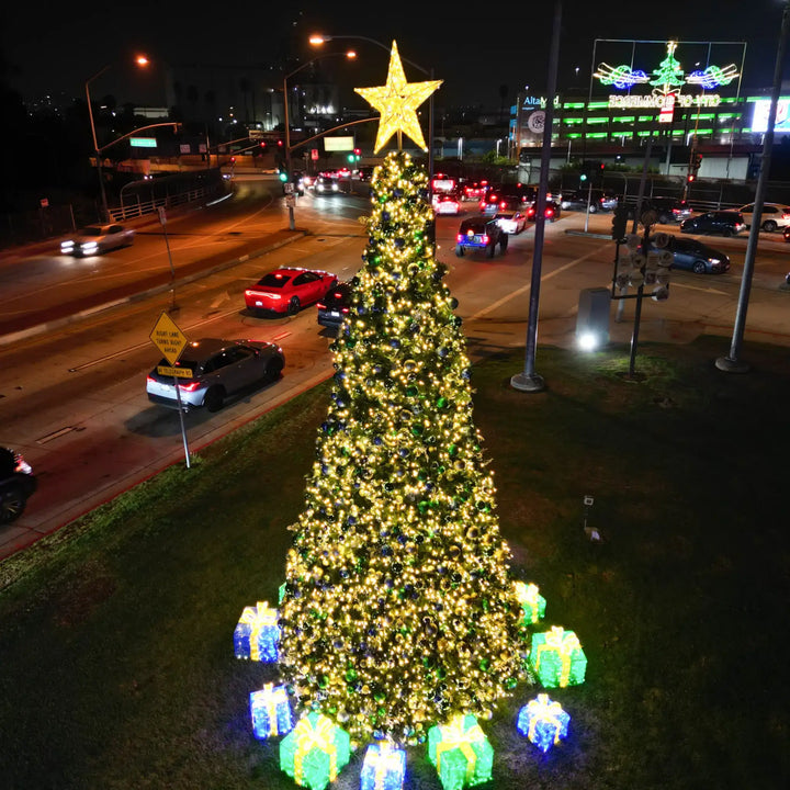 Gold 5-Point Star Tree Topper with Light Snowfall | St Nicks – St ...