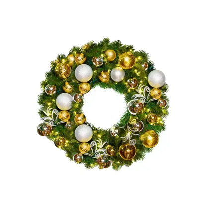 Decorative Christmas wreath with gold and white ornaments 