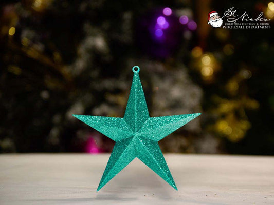 green-aqua-glitter-star-christmas-tree-decor-ornament-150mm-st-nicks-CA