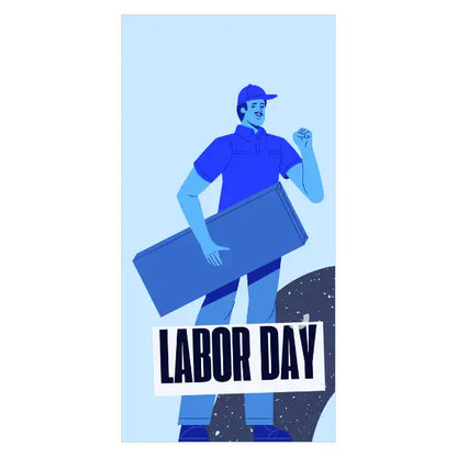 Illustration of a worker holding a toolbox with Labor Day