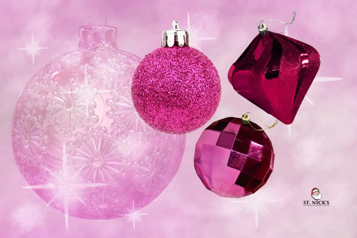 raspberry-drop-pink-diamond-and-glittery-christmas-ornaments