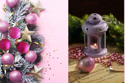 flocked-christmas-tree-with-pink-gold-stars-ornament