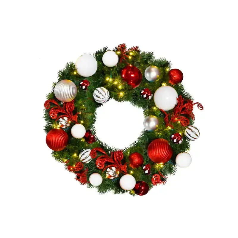 Decorative Christmas wreath with red and silver ornaments 