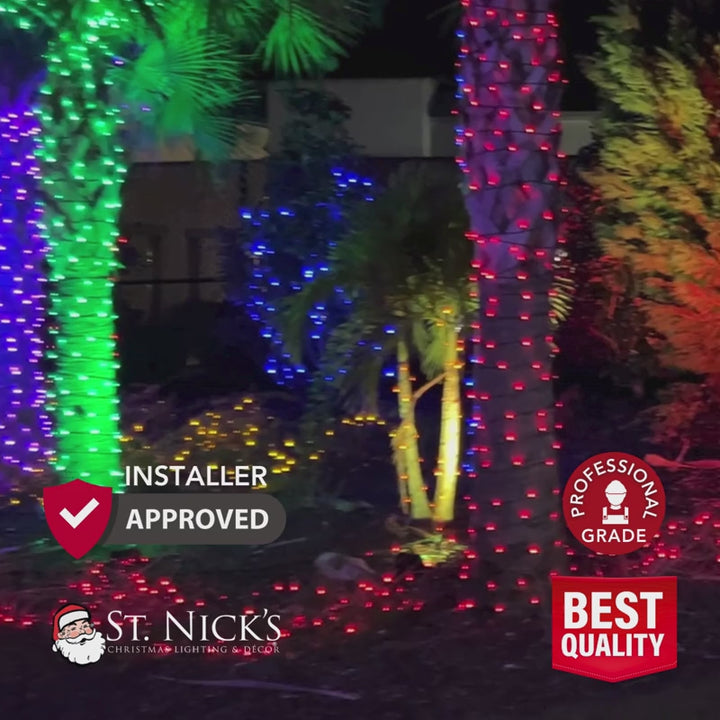 Video showcasing commercial orange twinkle LED mini lights for professional indoor and outdoor holiday installations.