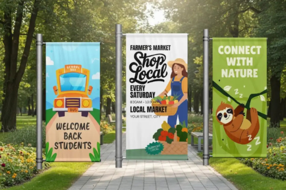 Promotional and Operational Pole Banners for Public Venues