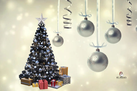Decorated Christmas tree with silver ornaments