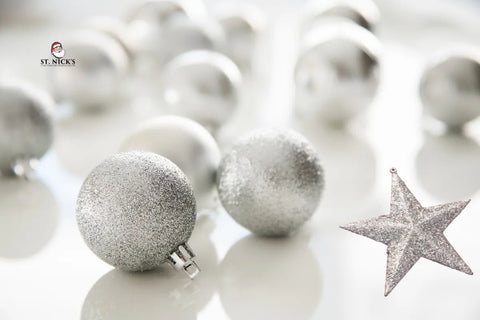 Silver Christmas ornaments with a star