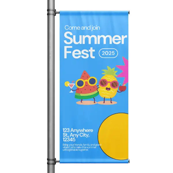 Summer Fest 2025 banner with cartoon characters on a blue background