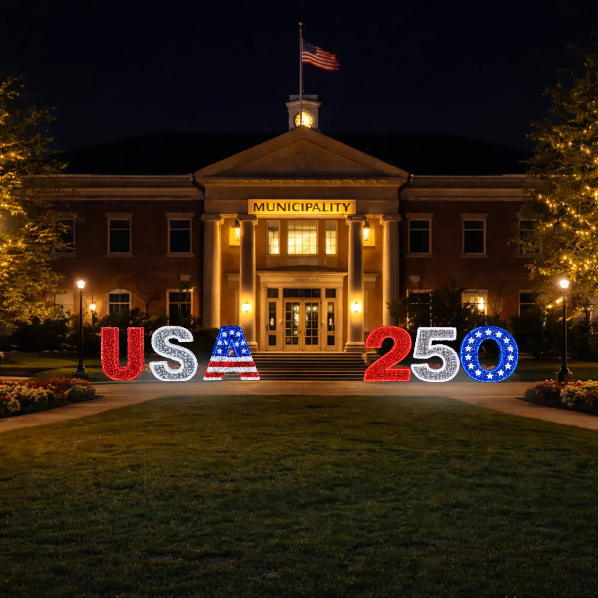 Building municipality usa 250 custom  led lights outdoor 